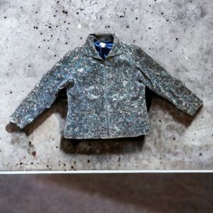 Chico's Leather Blue Snake Print Shiny Jacket Full Zip Pockets Lined Size 12/XL